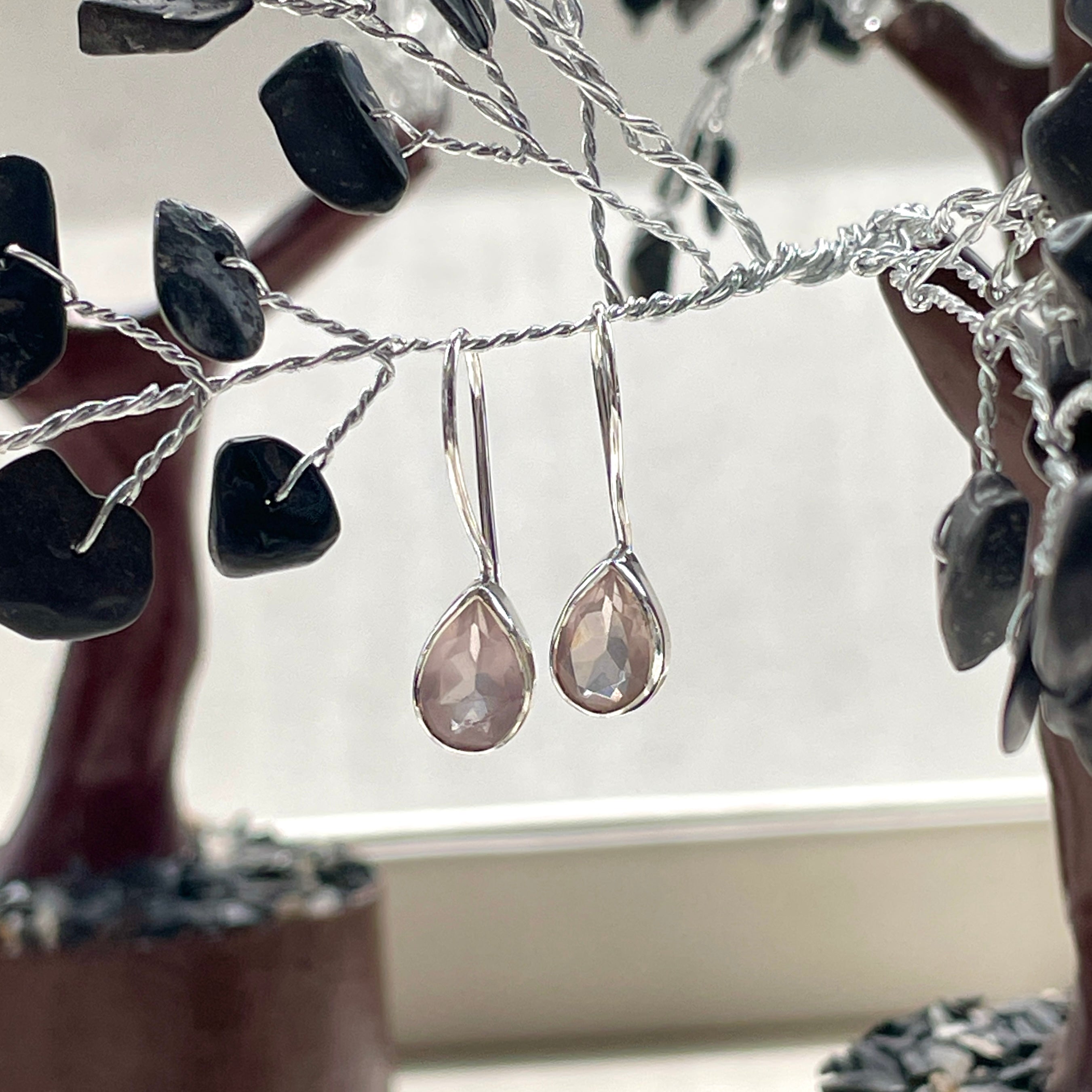 Sterling Silver Earrings - Rose Quartz - Teardrop Sterling Silver Earrings - Rose Quartz - Teardrop